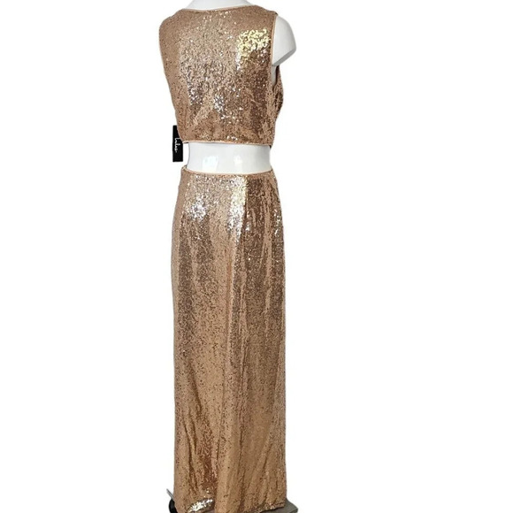 Lulu's Belle Etoile Rose  Gold Sequin Maxi Dress Size Medium Allover Sequin NWT - Picture 3 of 12